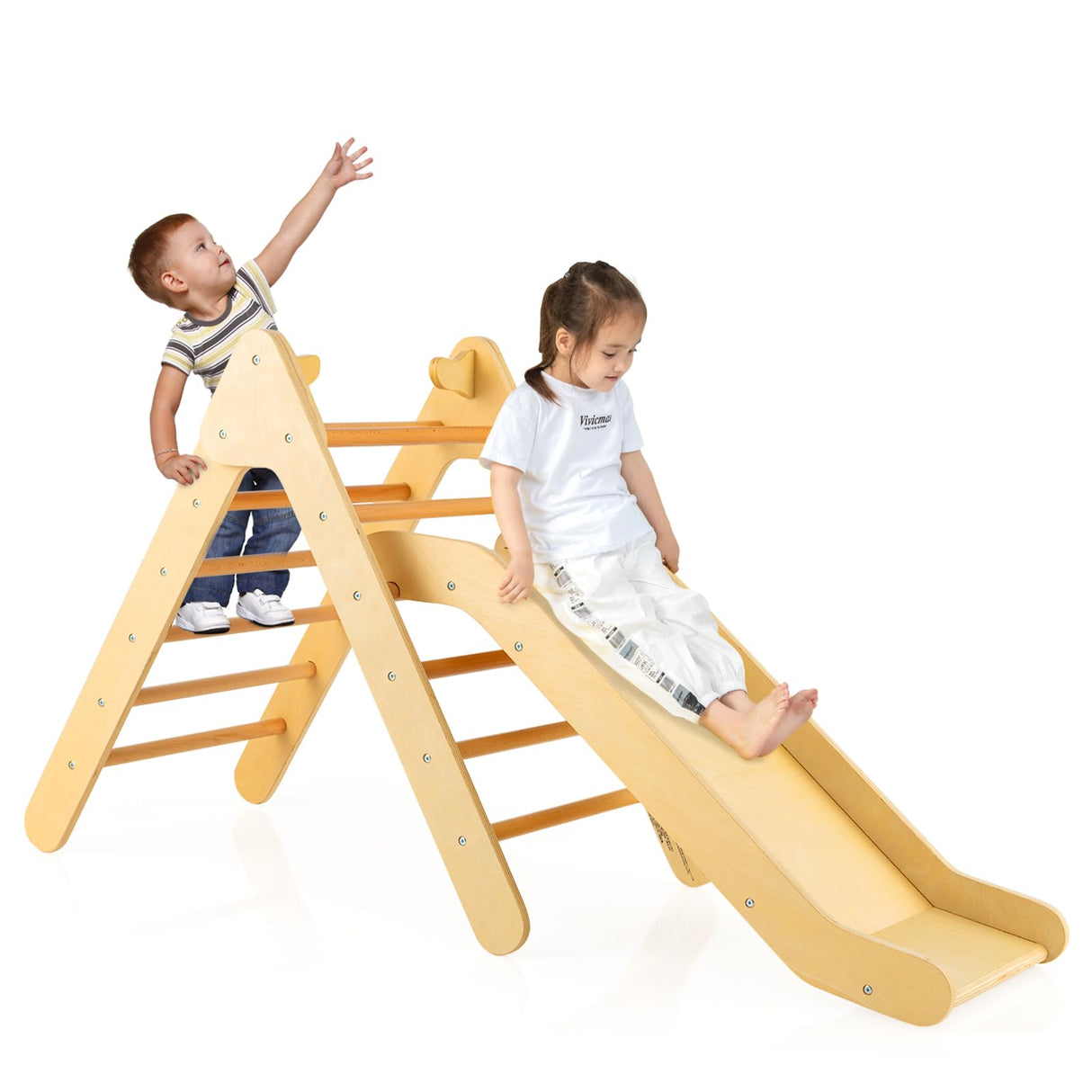 Olakids Toddlers Triangle Climber, 2 in 1 Montessori Kids Wood Climbing Toy with Ramp, Ladder, Slide for Gym Playground, Indoor Baby Climb Play Structure Activity Set for Boys Girls 1-3 Olakids
