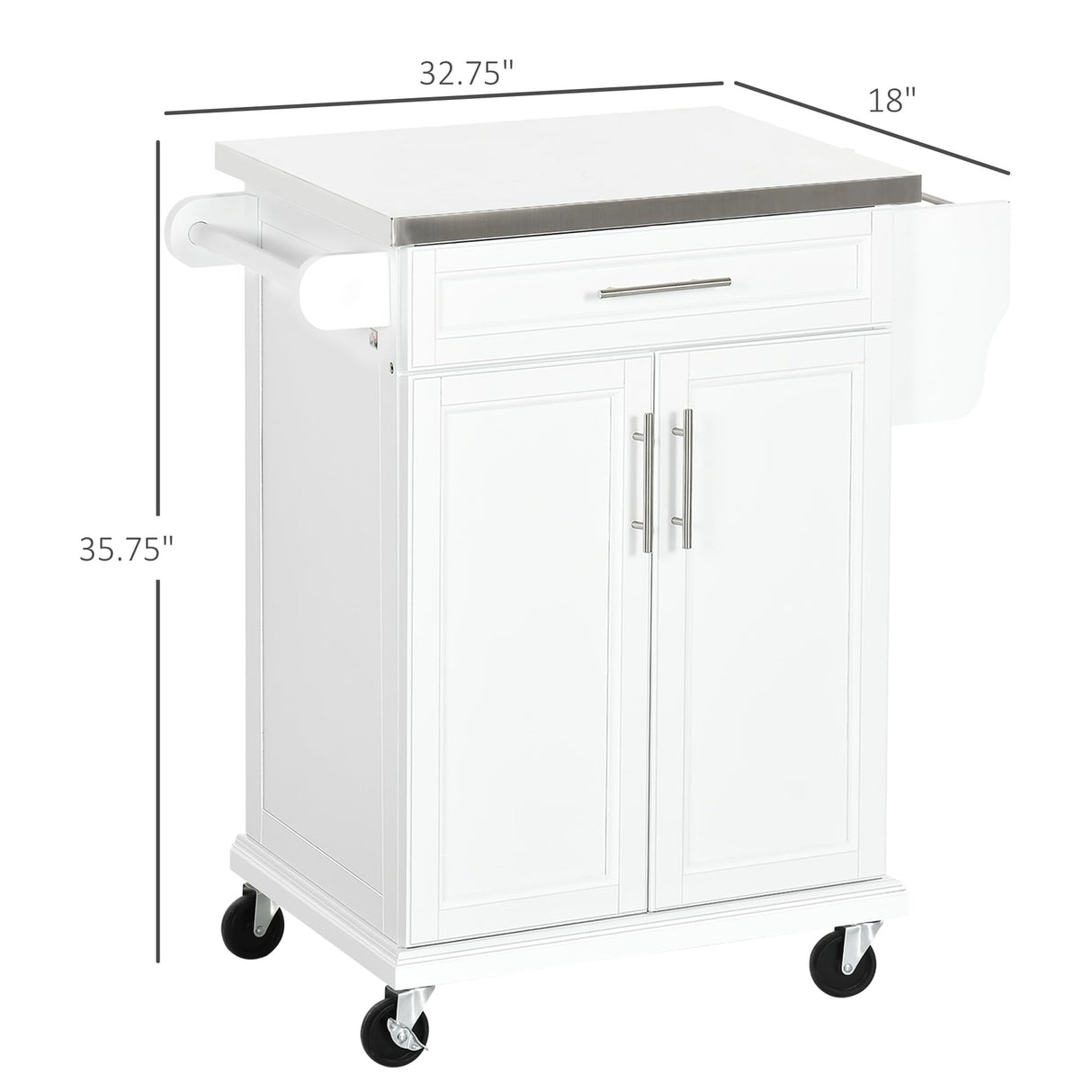 HOMCOM Kitchen Island on Wheels, Rolling Kitchen Cart with Stainless Steel Countertop, Drawer, Towel Rack and Spice Rack, Utility Storage Trolley, White HOMCOM