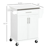 HOMCOM Kitchen Island on Wheels, Rolling Kitchen Cart with Stainless Steel Countertop, Drawer, Towel Rack and Spice Rack, Utility Storage Trolley, White HOMCOM