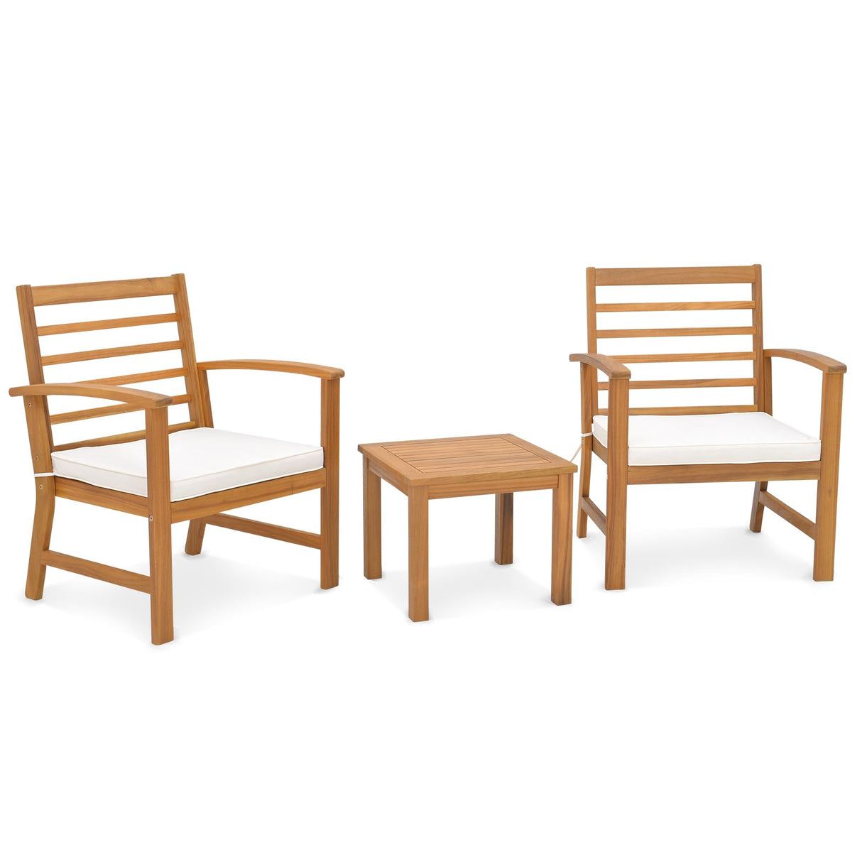Tangkula 3 Pieces Outdoor Furniture Set, Acacia Wood Conversation Set with Soft Seat Cushions, Stable Acacia Wood Frame, Patio Sofa & Coffee Table Set for Backyard, Porch, Poolside (White) Tangkula
