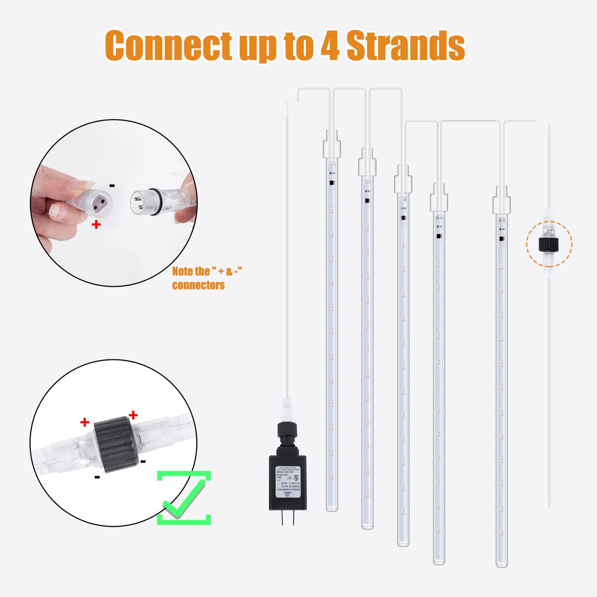 Brightown Christmas Lights Outdoor, 16 Inch 10 Tube Meteor Shower Lights Outdoor, 360 LED Icicle Light,Hanging Falling Rain Light for Tree Outside Holiday Xmas Decoration,White Brightown