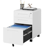 MIIIKO Mobile Filing Cabinet 3 Drawer, White Small File Cabinet with Lock Under Desk, Filing Cabinet for Home Office with Wheels, A4/Letter/Legal Hanging File Folders MIIIKO