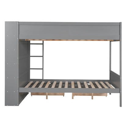 Harper & Bright Designs Grey Full Over Full Bunk Bed with Storage & Bookshelf - WoodArtSupply