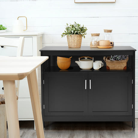 Giantex Kitchen Buffet Sideboard, Wooden Storage Server Cupboard Cabinet, Dining Room Living Room Bar Furniture 2-Door Console Table w/ 5-Position Adjustable Shelf & Open Shelf Drawer Cabinets (Black) Giantex