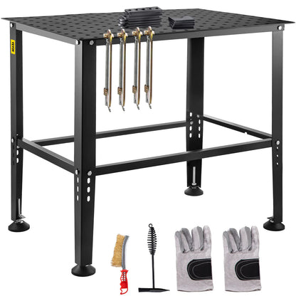 VEVOR Welding Table, 36" x 24" Adjustable Workbench, 0.12" Thick Industrial Workbench, 600lb Load Capacity Metal Workbench, Heavy Duty Carbon Steel Welding Table, Gray Steel Work Table w/Acce - WoodArtSupply