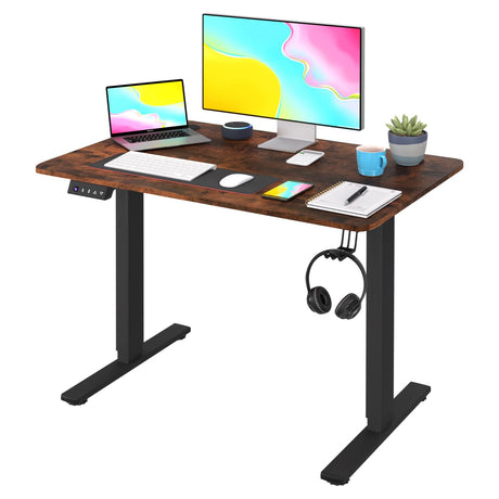 PayLessHere 40 inch Adjustable Height Standing Desk Computer Desk with Large Space and Headphone Holder Office Desk with Electric Lifting and Memory Function,Brown PayLessHere