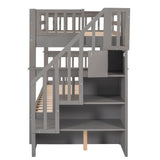 CITYLIGHT Bunk Bed Twin Over Twin with Trundle, Bunk Beds with Stairs and Open Shelves, Wooden Twin Bunk Bed for Kids, Teens,Bedroom, Dorm(Grey,Twin Over Twin) CITYLIGHT