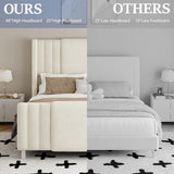 Lihimte Queen Size Bed Frame with Tall Headboard and Footboard, Boucle and Velvet Upholstered Bed Frame Queen with LED Lights, Modern Platform Bed Frames, Noiseless, Easy Assembly, White Lihimte