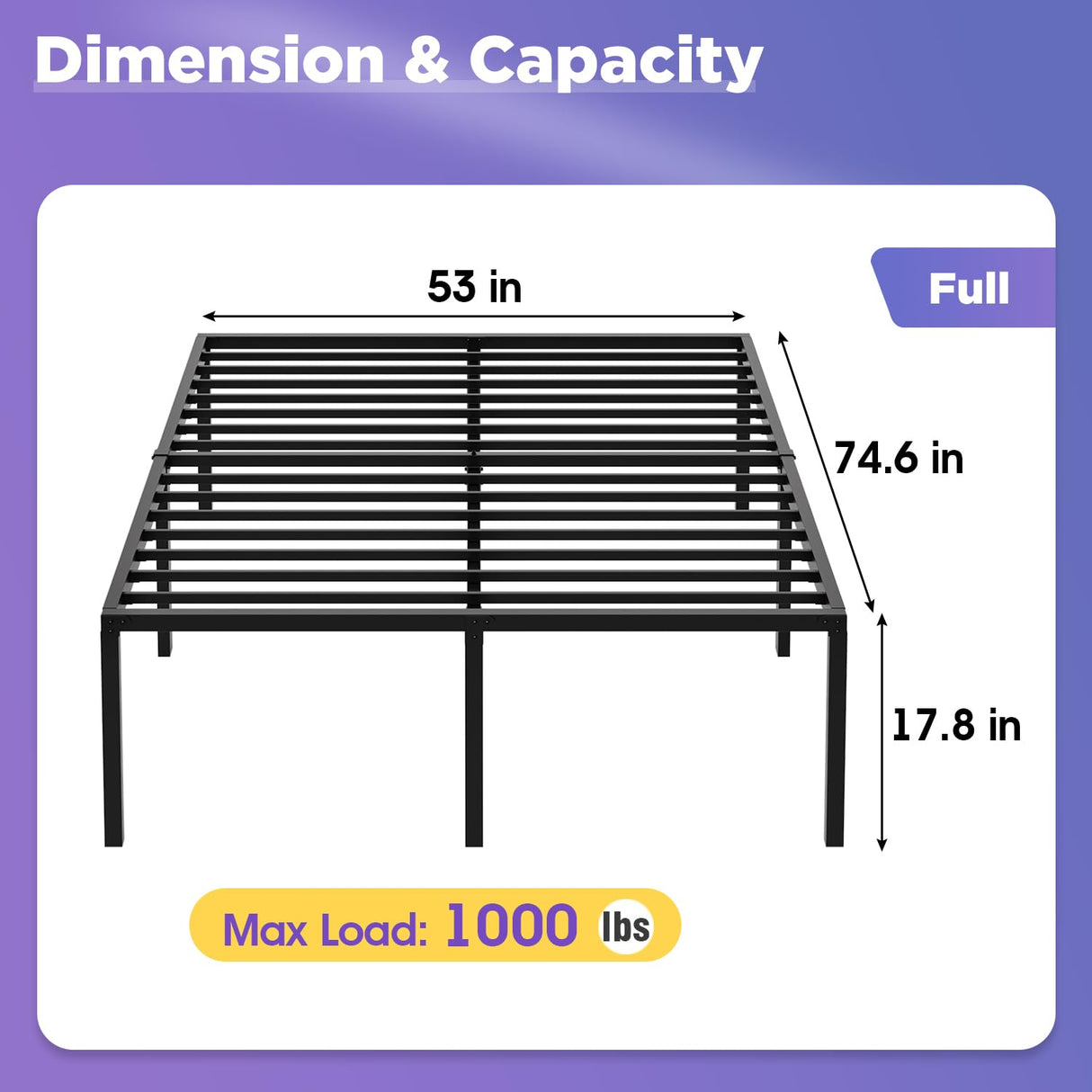 PayLessHere 18 Inch High Metal Platform Bed Frame with Maximum Storage Space Under The Heavy Duty Bed Frame No Box Spring Needed Noise-Free Easy Assembly,Full PayLessHere
