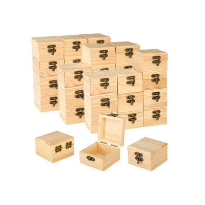 36 Pieces Small Square Wooden Box Unfinished Wood Treasure Boxes with Lid for Homade DIY Crafts (2.7 x 2.7 x 1.9 in)