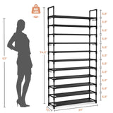 LANTEFUL 11 Tiers Tall Shoe Rack Holds 55 Pairs of Shoes with 18pcs Hooks Sturdy Wide Shoe Organizer Storage Free Standing Metal Shoe Shelf for Closet, Entryway Black LANTEFUL