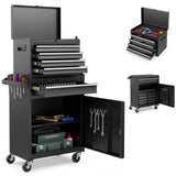 Goplus Rolling Tool Chest, 5 Drawers Tool Storage Cabinet with Universal Lockable Wheels, Detachable Top Toolbox, Lock Bar, Protective Liner, Heavy Duty Metal Tool Cart, Tool Box for Workshop Garage Goplus