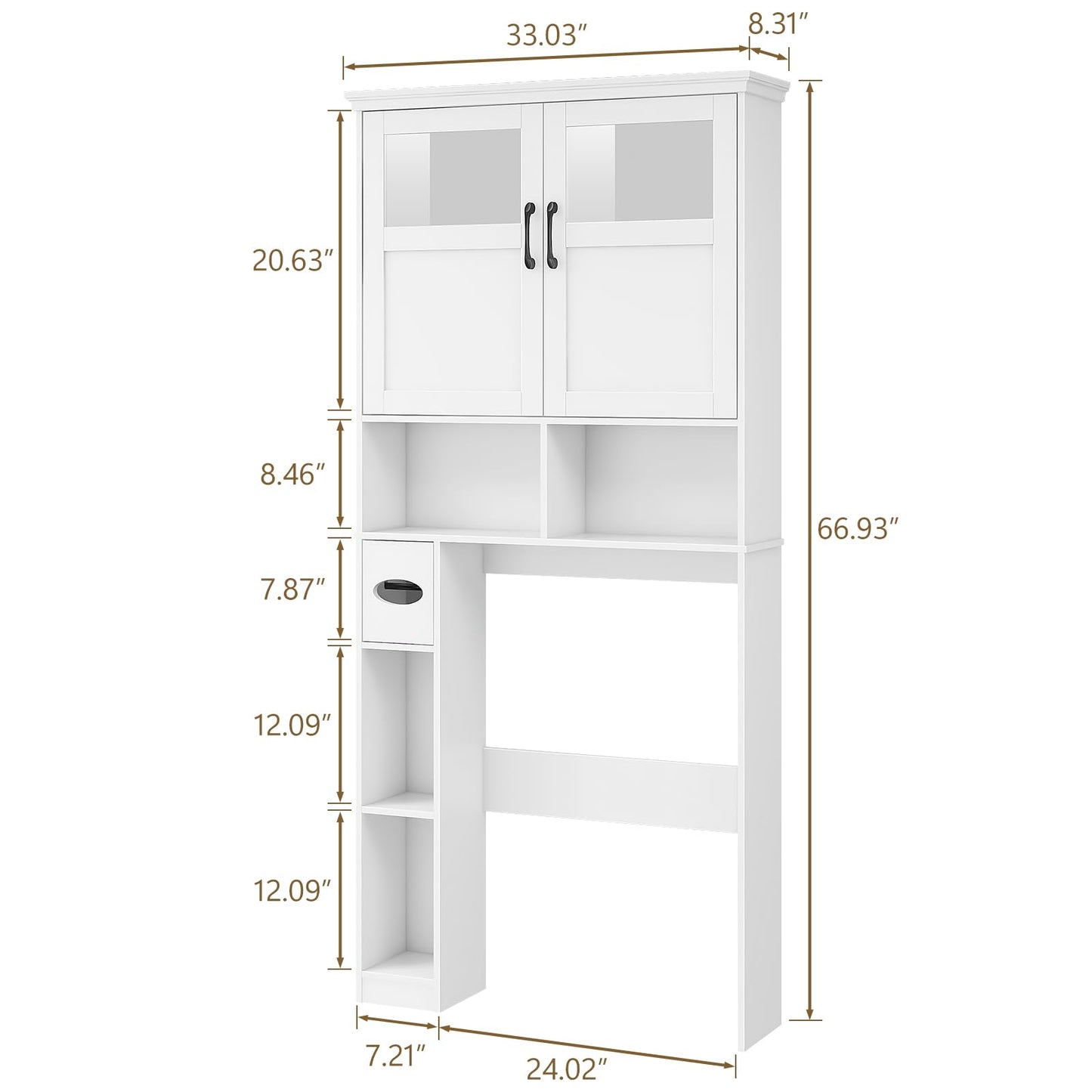 Vabches Over The Toilet Storage Cabinet, Storage Cabinet Over Toilet with Double Doors & Toilet Paper Holder Stand, Freestanding Toilet Shelf Space Saver with Anti-Tip Design & Adjustable Shelf, White