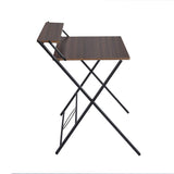 FurnitureR 31.9'' Folding Desk 2 Tier Foldable Writing Table Assembly Saves Space for Home Office Study, Metal Frames/Wood Top Laptop Table Computer Desk, Industrial Brown FurnitureR