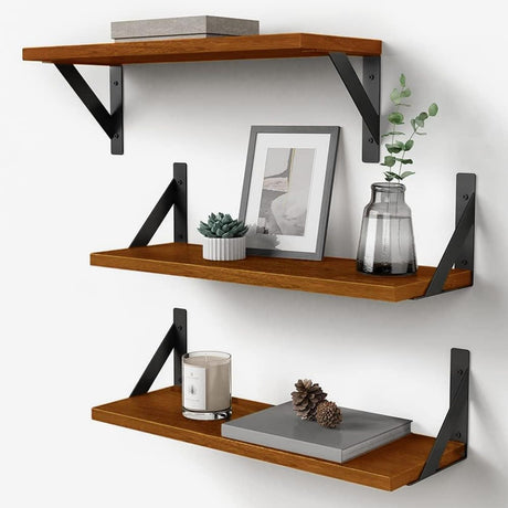 Forbena Walnut Brown Wall Bookshelf for Bedroom, Wooden Floating Book Shelves for Office, Small Wall Shelving Unit for Living Room Nursery Kitchen Bathroom Kids Room (Walnut Color) Forbena