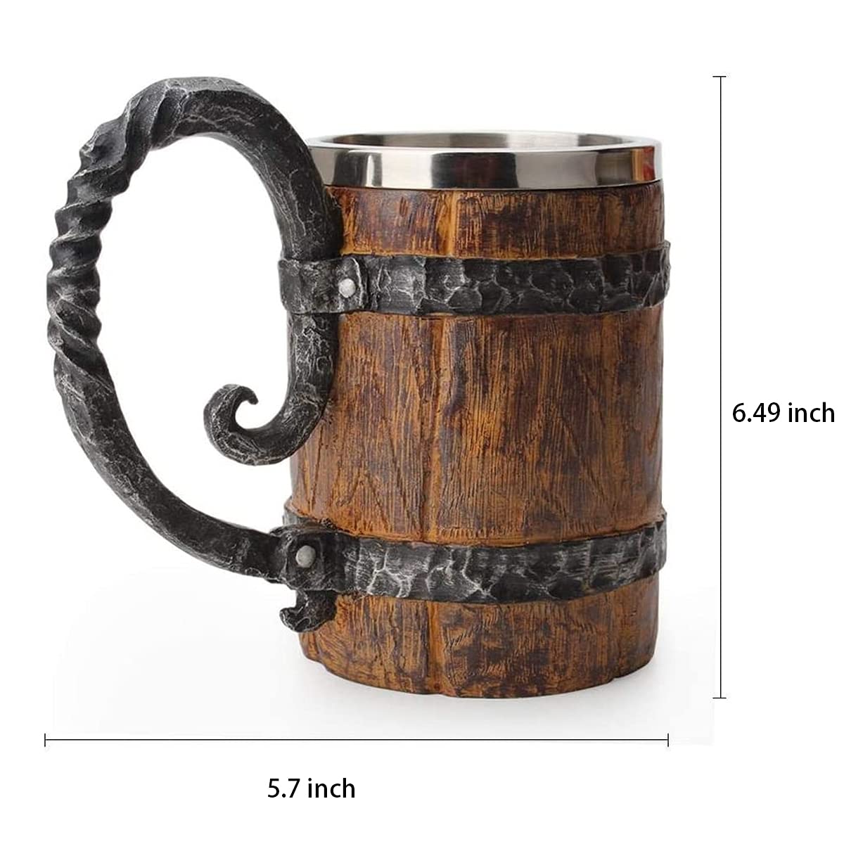Kndatle Handmade Wooden Barrel Beer Mug, Bucket Shaped Drinkware with Handle, Stainless Steel Double Wall Cocktail Mug for Bar Restaurant, Vintage Bar Accessories (18 oz) VORAGA