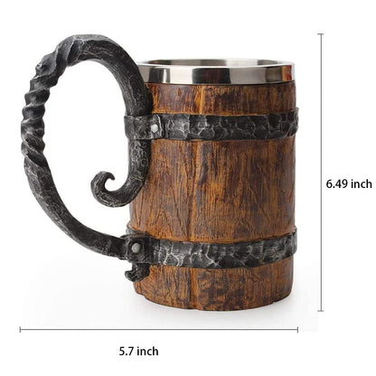 Kndatle Handmade Wooden Barrel Beer Mug, Bucket Shaped Drinkware with Handle, Stainless Steel Double Wall Cocktail Mug for Bar Restaurant, Vintage Bar Accessories (18 oz) - WoodArtSupply