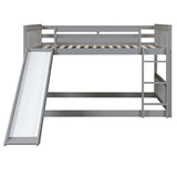 PVWIIK Full Over Full Bunk Bed with Slide & Ladder for Kids Bedroom,Wood Bed Frame with Safety Rails & Headboard and Footboard,No Box Spring Needed,Grey PVWIIK