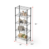 FUXRYTH 5 Tier Shelving Unit, 176 LBS Per Shelf Height Adjustable Narrow Storage Shelves, Heavy Duty Metal Garage Metal Shelves for Kitchen, Restaurant, Pantry, Laundry, 23"x 13.4"x 59", Black FUXRYTH