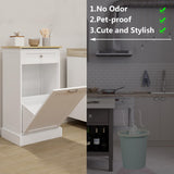 Bocarali Tilt Out Trash Cabinet, 10 Gallon Freestanding Wooden Kitchen Trash Recycling Sorter Cabinet with 2 Drawer, Tilt Out Trash Can Bin Garbage Laundry Cabinet for Living Room, White Bocarali
