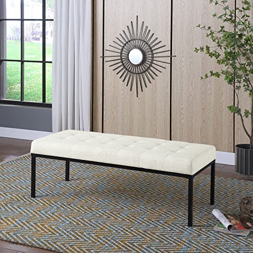 HomePop Tufted Metal Bench - Stain-Resistant Cream Woven HomePop