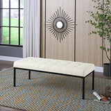 HomePop Tufted Metal Bench - Stain-Resistant Cream Woven HomePop