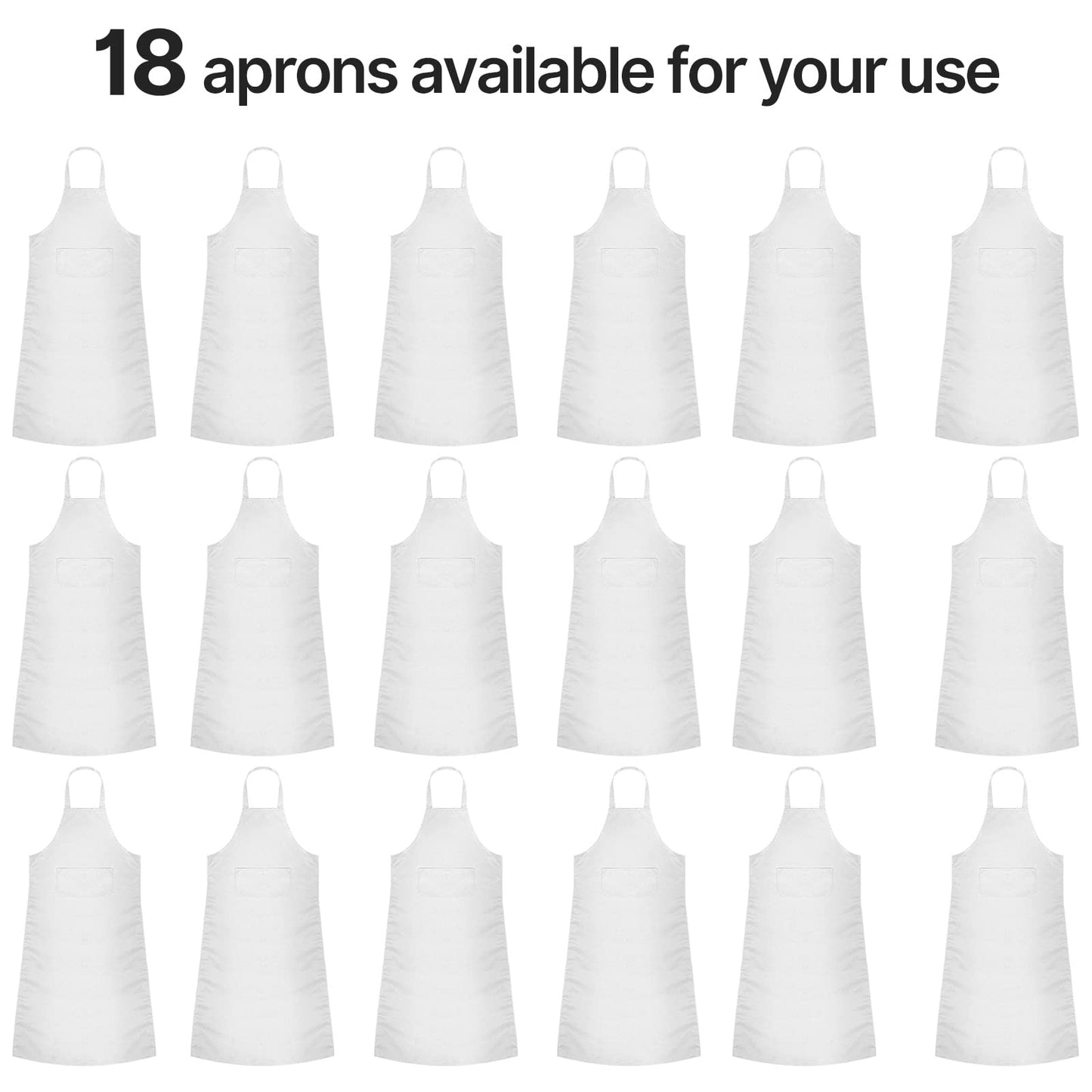 Syhood 18 Pack Bib Apron with Pocket Unisex Commercial Apron Kitchen Plain Bulk Chef Grill Cook Apron for Women Men Cooking Restaurant BBQ Painting Crafting(White)