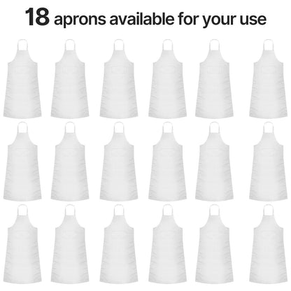 Syhood 18 Pack Bib Apron with Pocket Unisex Commercial Apron Kitchen Plain Bulk Chef Grill Cook Apron for Women Men Cooking Restaurant BBQ Painting Crafting(White)