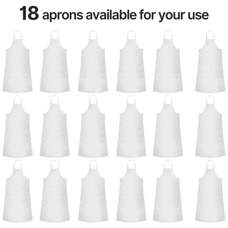 Syhood 18 Pack Bib Apron with Pocket Unisex Commercial Apron Kitchen Plain Bulk Chef Grill Cook Apron for Women Men Cooking Restaurant BBQ Painting Crafting(White) Syhood