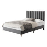 IDEALHOUSE Full Size Bed Frame with Adjustable Headboard, Velvet Upholstered Platform Bed Frame with Strong Wooden Slats, Non-Slip and Noise-Free, No Box Spring Needed, Easy Assembly, Grey IDEALHOUSE