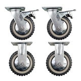 KUNMIN Set of 4 Heavy Duty Casters, 6 inch Polyurethane Ball Bearing Heavy Duty Castor, 2 Fixed Wheels & 2 Lockable Wheels, 6 inch Casters Wheel KUANMIN