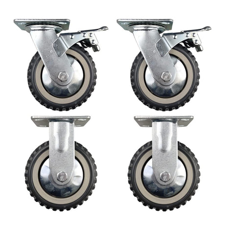 KUNMIN Set of 4 Heavy Duty Casters, 6 inch Polyurethane Ball Bearing Heavy Duty Castor, 2 Fixed Wheels & 2 Lockable Wheels, 6 inch Casters Wheel KUANMIN