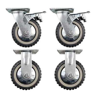 KUNMIN Set of 4 Heavy Duty Casters, 6 inch Polyurethane Ball Bearing Heavy Duty Castor, 2 Fixed Wheels & 2 Lockable Wheels, 6 inch Casters Wheel