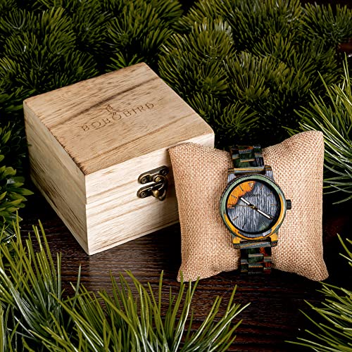 BOBO BIRD Men Wooden Watch Fashion Quartz Analog Wristwatch Colorful Handmade Wooden Watches for Men (Green-Wood) BOBO BIRD
