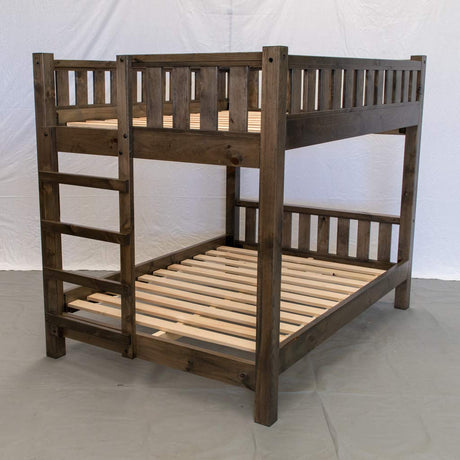 Farmhouse Wood Bunk Bed Frame, Full Over Full Size - Rustic & Modern Style, Brown Finish, Adults, Kids, Amish Handcrafted in USA Midwest Farmhouse