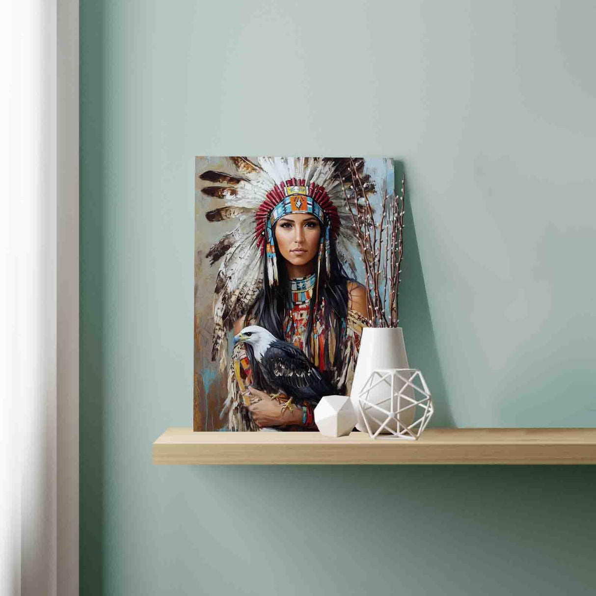 Native American Woman Portrait Paint By Number Kit For Adult Traditional Headdress Eagle Feathers Paint By Numbers,Animal Bird On Canvas For Home Wall Decor Ideal Gift Choice 16" X 20" (No Framed) Tucocoo