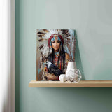 Native American Woman Portrait Paint By Number Kit For Adult Traditional Headdress Eagle Feathers Paint By Numbers,Animal Bird On Canvas For Home Wall Decor Ideal Gift Choice 16" X 20" (No Framed) Tucocoo
