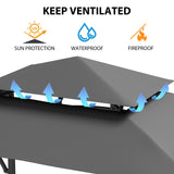 5 * 8FT Outdoor BBQ Grill Patio Canopy with Extra Shadow&Dual Side Awnings, Double Tiered BBQ Gazebo with 2 Side Shelves, Heavy-Duty Steel Frame, LED Light,fit for Barbecue and Picnic-Grey Knowfunn