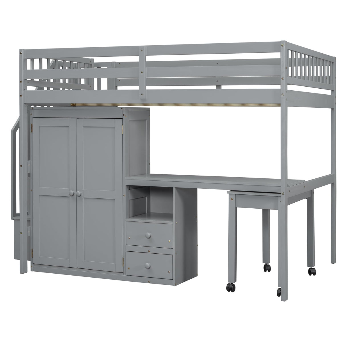 Harper & Bright Designs Full Size Loft Bed with Stairs and Bookshelf, Wood Full Storage Bed with Desk & Wardrobe, Space-Saving Multifunctional Furniture for Kids & Teens - Gray Harper & Bright Designs