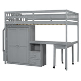 Harper & Bright Designs Full Size Loft Bed with Stairs and Bookshelf, Wood Full Storage Bed with Desk & Wardrobe, Space-Saving Multifunctional Furniture for Kids & Teens - Gray Harper & Bright Designs