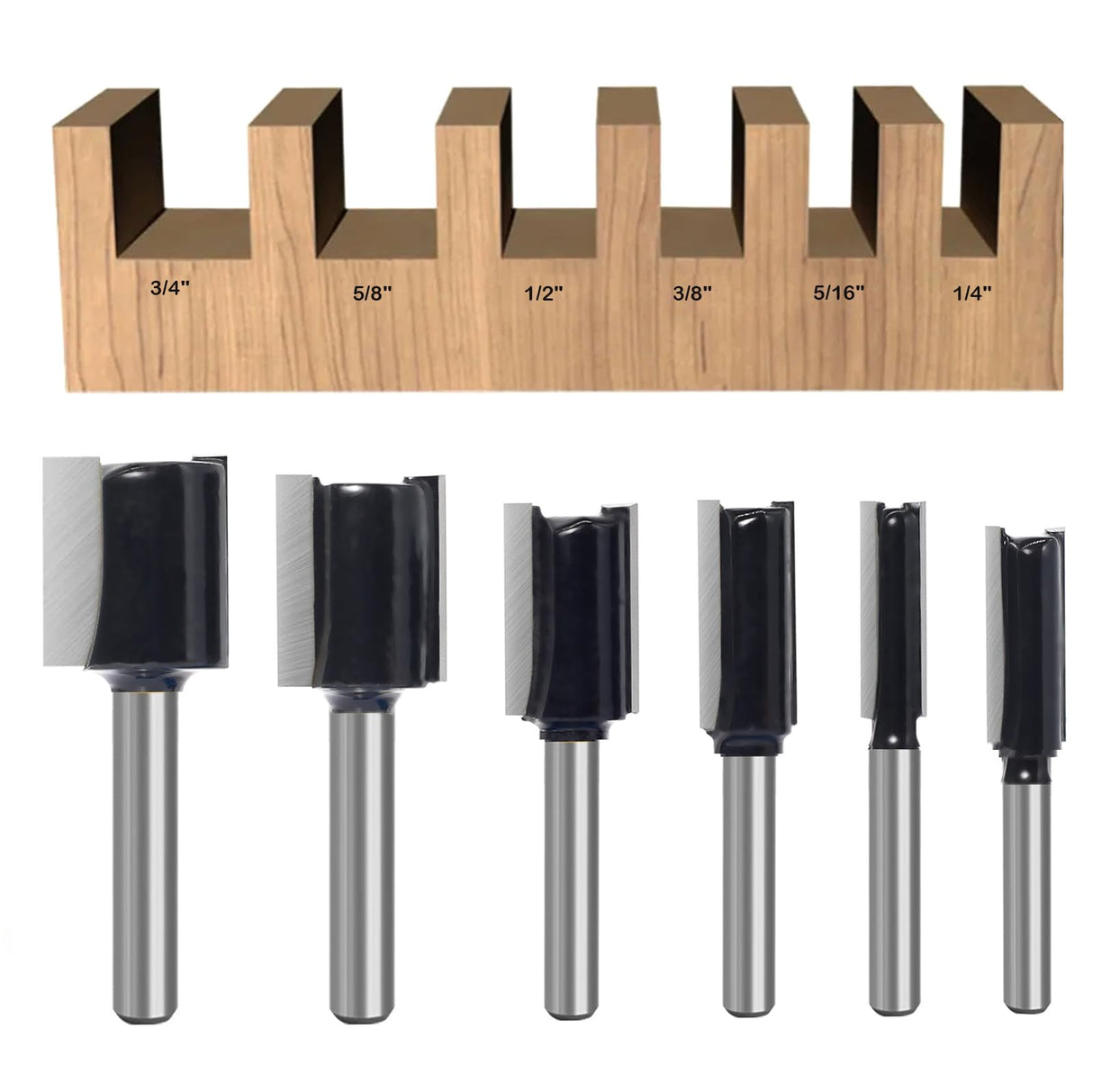 6Pcs Straight Router Bit Set 1/4 Shank, Double Flute Straight Bit Dado Straight Cut Router Bit, Cut Dia 3/4", 5/8", 1/2", 3/8", 5/16", 1/4", Straight Router Bit for Woodworking Groove by SICWOOD SICWOOD