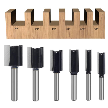 6Pcs Straight Router Bit Set 1/4 Shank, Double Flute Straight Bit Dado Straight Cut Router Bit, Cut Dia 3/4", 5/8", 1/2", 3/8", 5/16", 1/4", Straight Router Bit for Woodworking Groove by SICWOOD SICWOOD