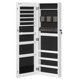 SONGMICS Jewelry Cabinet Armoire, Lockable Wall-Mounted Organizer Unit with 2 Plastic Cosmetic Storage Trays, Full-Length Frameless Mirror, White UJJC001W01 SONGMICS