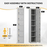 Bonusall Employees Lockers,Metal Office Storage Locker with 6 Door, Tall Steel Lockers with Keys and Lock for School, Gym, Home, Garage, Gray Bonusall
