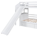 Harper & Bright Designs Bunk Bed with Stairs & Slide, Wood Twin Over Twin Bunk Bed with Desk and Shelves,Bunk Bed Twin Over Twin Size with Storage Drawers for Kids Teens Girls Boys, White Harper & Bright Designs