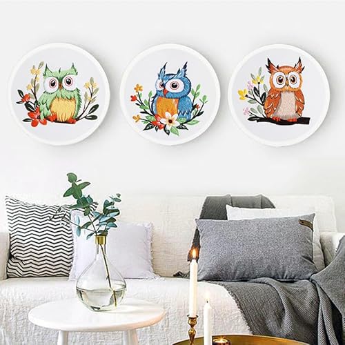 Konrisa Owl Embroidery Kit for Beginners Adult, Embroidery Starter Kit with Cloth Hoops Threads DIY Sewing for Craft Lover Hand Stitch Needlepoint Kits