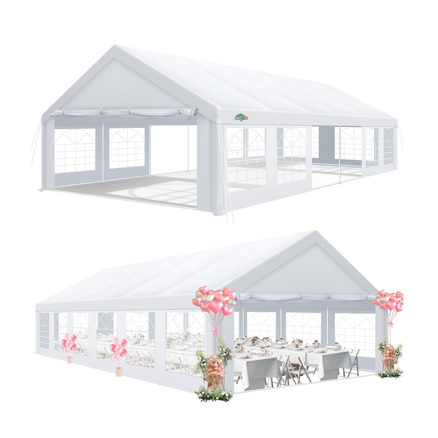 COBIZI Party Tent 20x40 Heavy Duty Waterproof, 20x40 Tent with 8 Removable Sidewalls & 4 Built-in Sandbag, Commercial Wedding Large Tent, UV 50+, White - WoodArtSupply