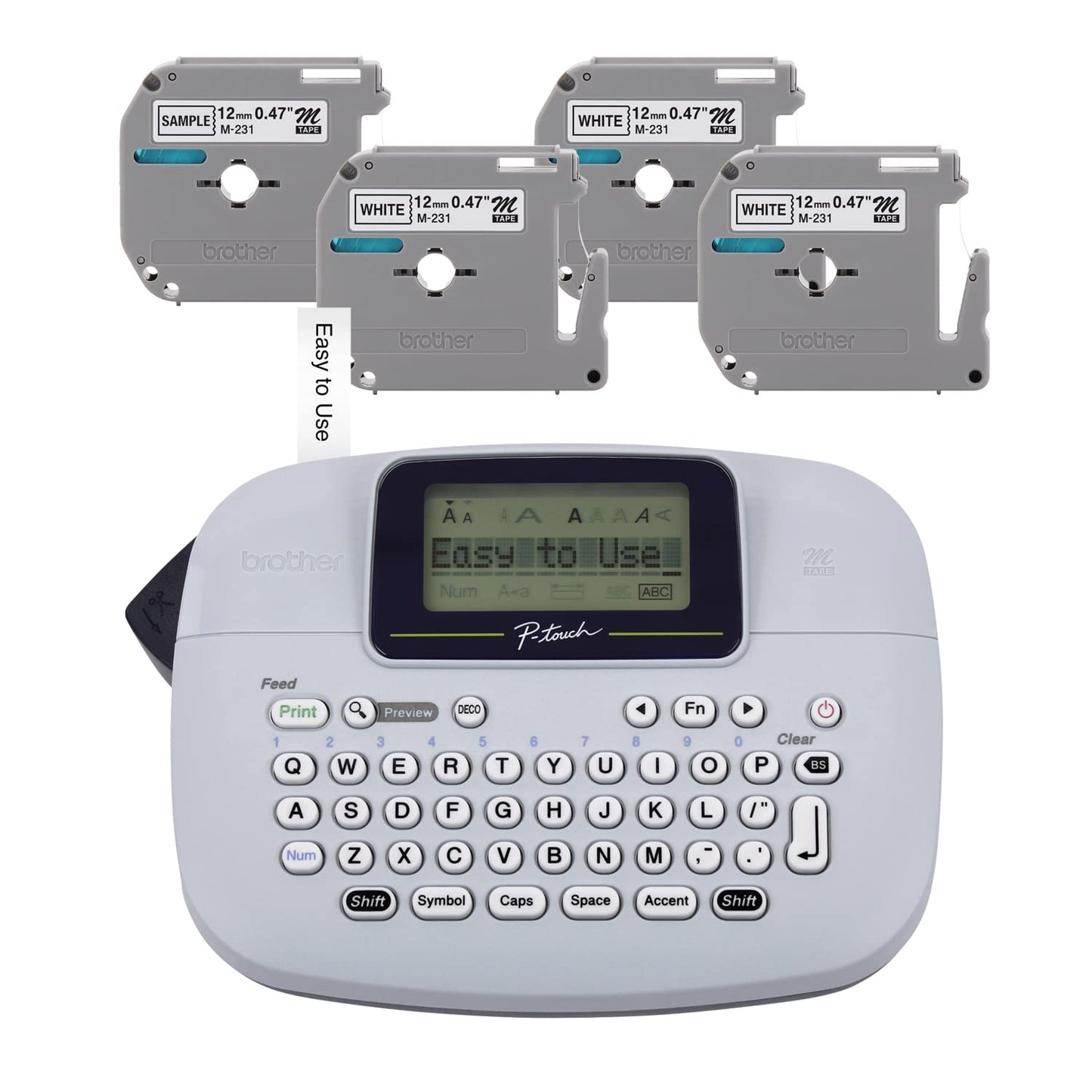 Brother PT-M95 P-Touch Monochrome Label Maker Bundle (4 Label Tapes Included),White