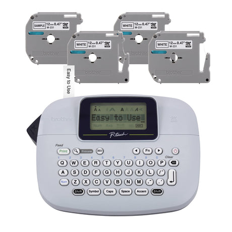 Brother PT-M95 P-Touch Monochrome Label Maker Bundle (4 Label Tapes Included),White Brother