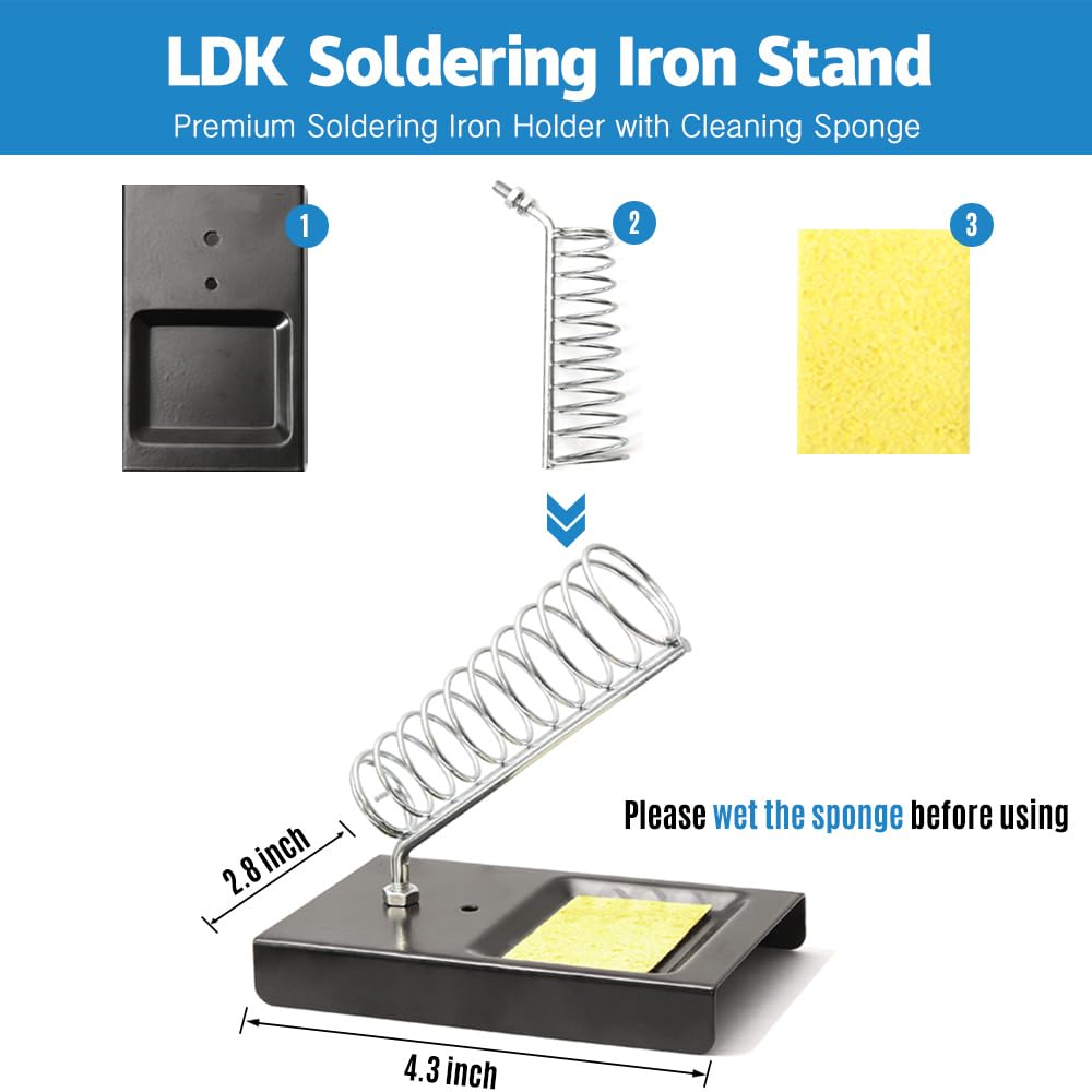 LDK Soldering Iron Kit, Electric Soldering Gun Welding Tools with ON/OFF Switch, Solder Wire, Flux Paste, Soldering Iron Stand, Sponge, 5pcs Tips [110V US Plug] LDK
